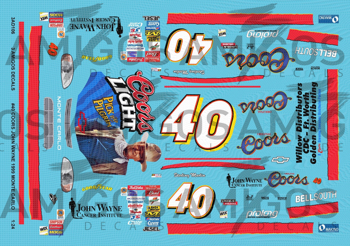 3 Amigos Decals #40 COORS/John Wayne Monte Carlo 1:24 - 1