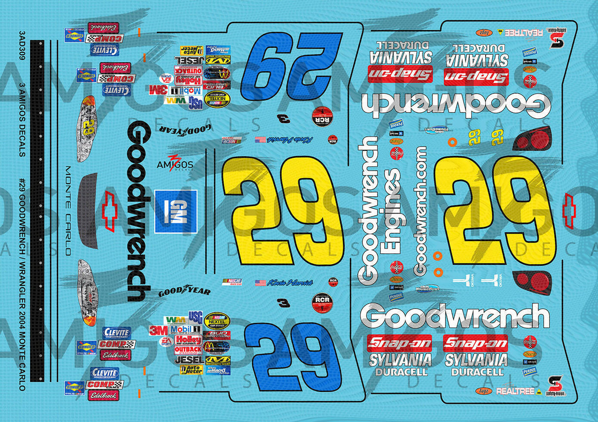 3 Amigos Decals #29 GOODWRENCH/WRANGLER 2004 MONTE CARLO Decal Set 1:24