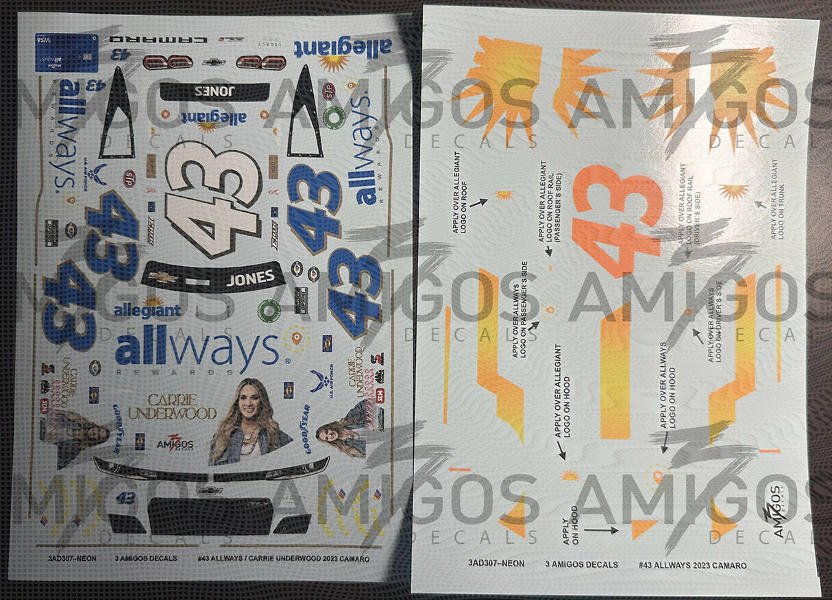 3 Amigos Decals #43 ALLWAYS / CARRIE UNDERWOOD 2023 CAMARO Decal Set 1:24