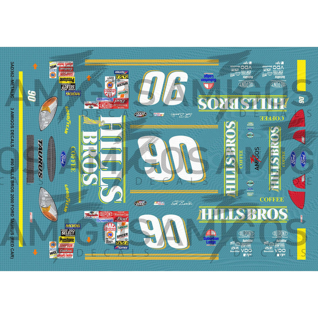 3 Amigos Decals #90 HILLS BROS COFFEE 2000 TAURUS Decal Set 1:24