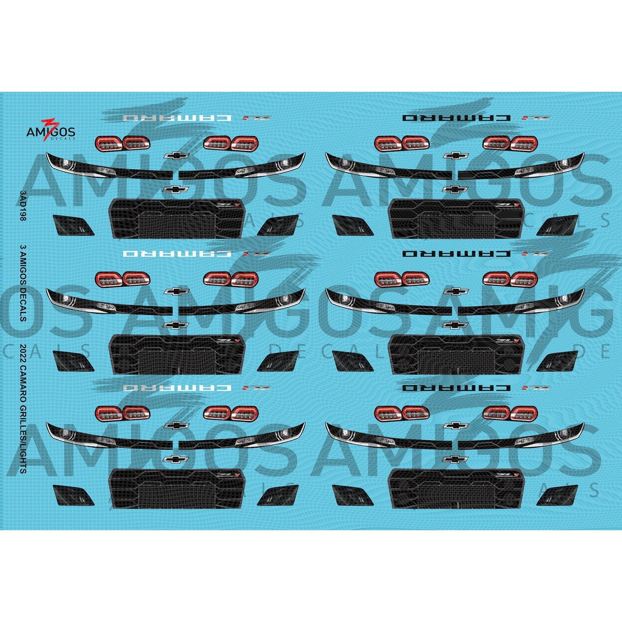 3 Amigos Decals 2022 Camaro Grilles and lights Decal Set 1:24