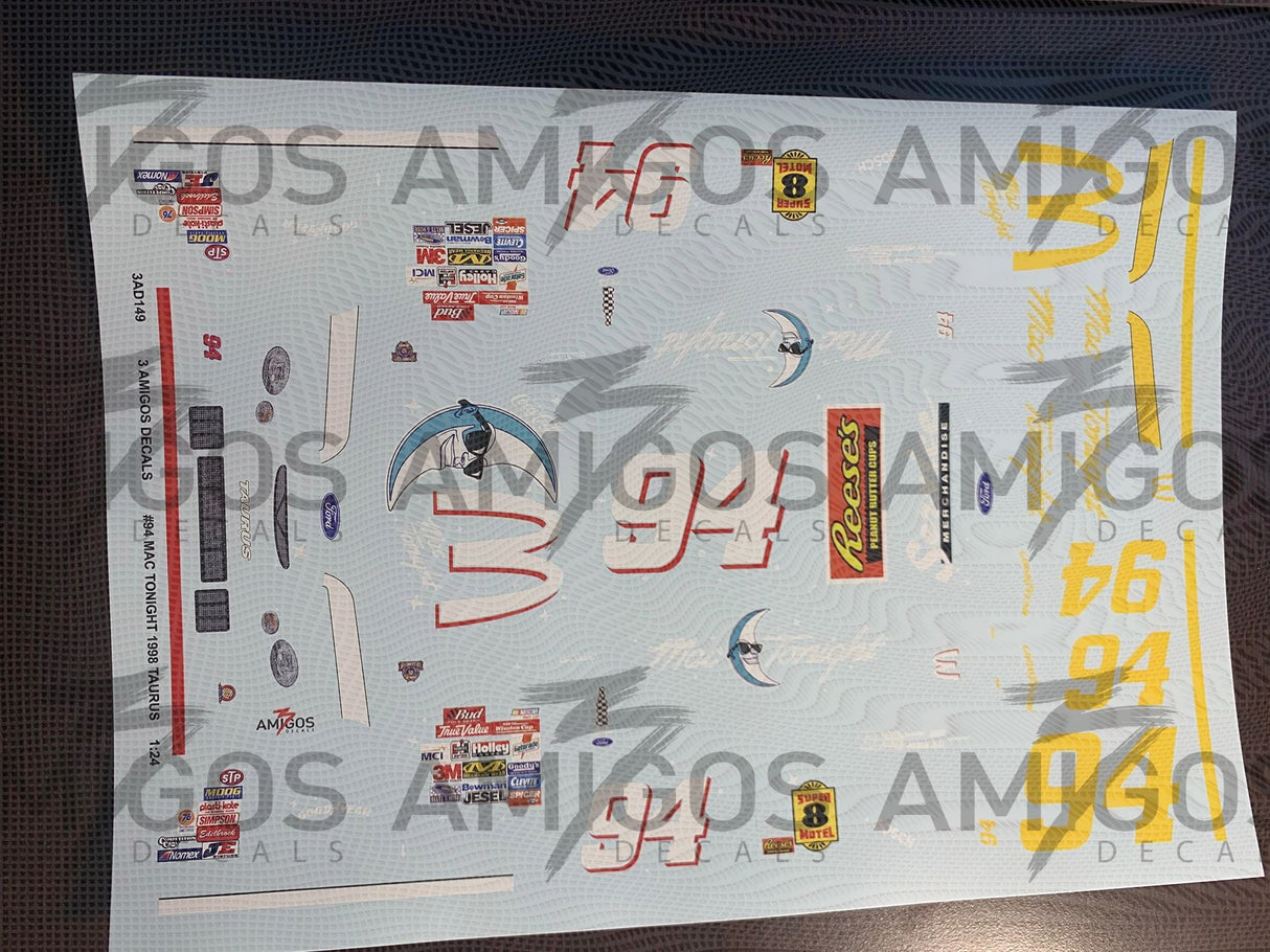 3 Amigos Decals #94 Mac Tonight 1998 Taurus 1/24 Decal Set - 2