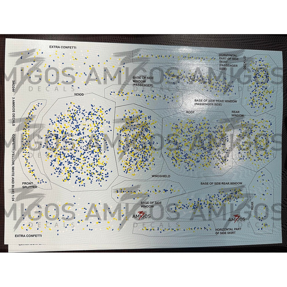 3 Amigos Decals CONFETTI YELLOW WHITE AND BLUE Decal Set 1:24