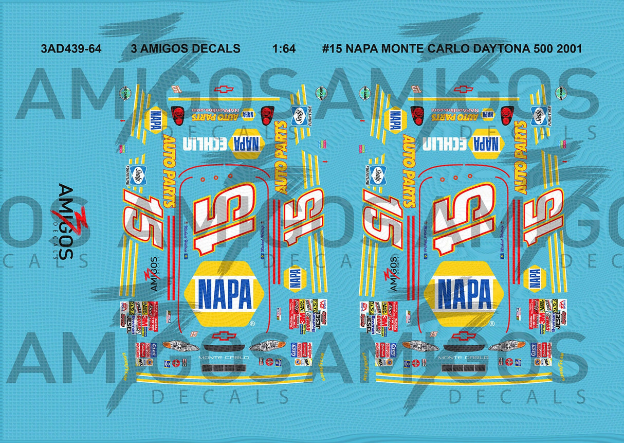 1:64 3 Amigos Decals #15 NAPA MONTE CARLO 2001 DAYTONA 500 WINNER Decal Set