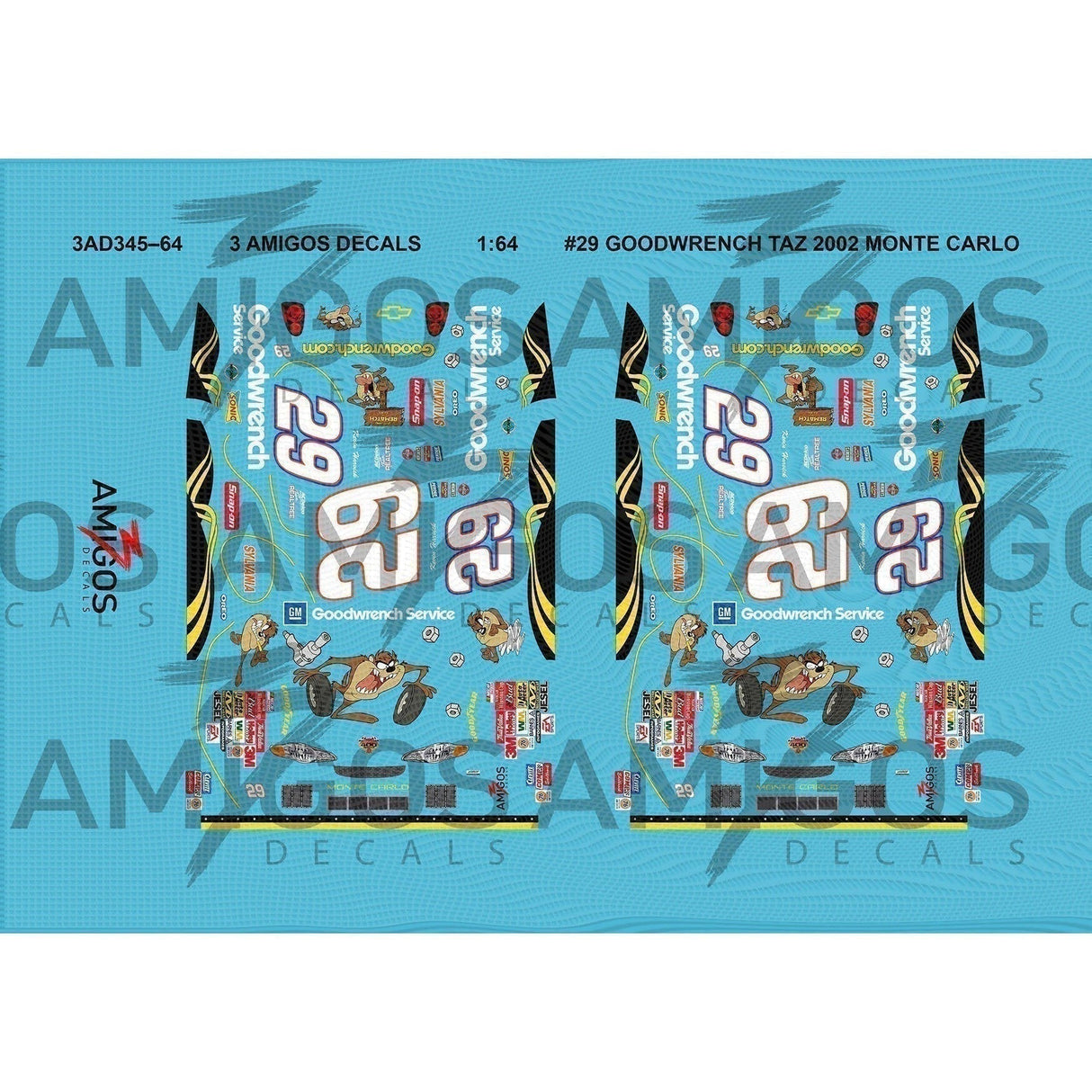 1:64 3 Amigos Decals #29 GOODWRENCH TAZ 2002 MONTE CARLO Decal Set