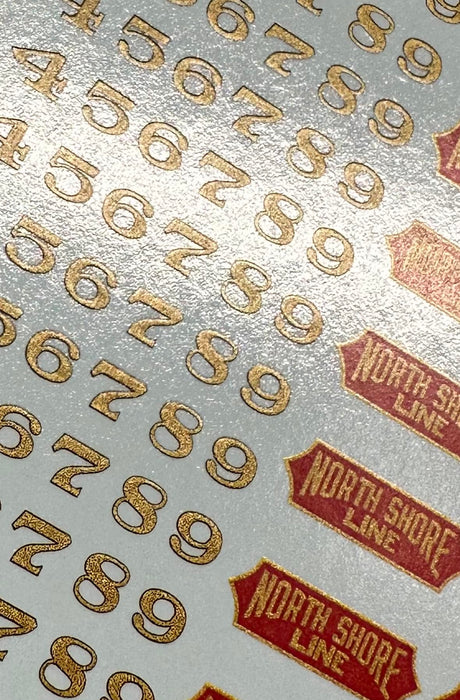 Metallic Gold N Scale North Shore Line Gold Car Numbers Decal Set