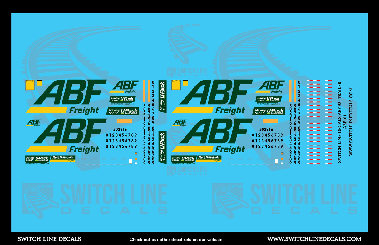 HO Scale Modern ABF Freight 28' Trailers Decal Set