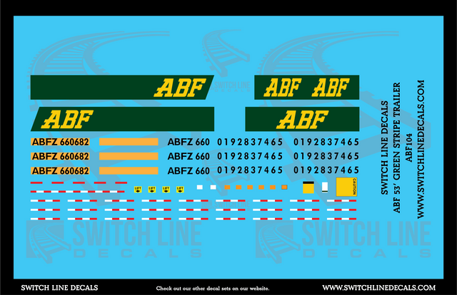 O Scale 1:48 ABF Freight 53' Trailers Decal Set