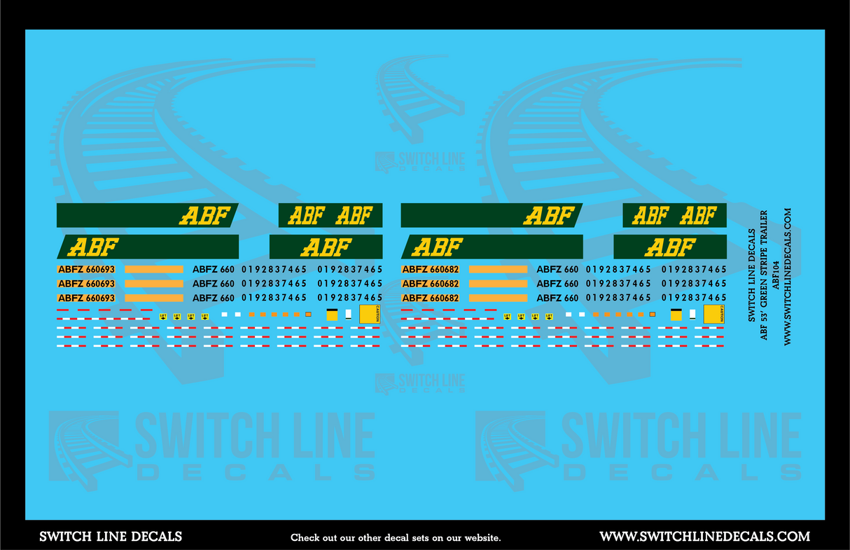 HO Scale ABF Freight 53' Trailers Decal Set