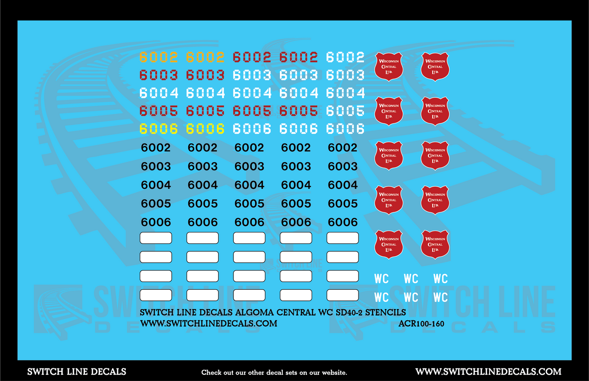 N Scale Algoma Central WC SD40-2 Stencils Decal Set