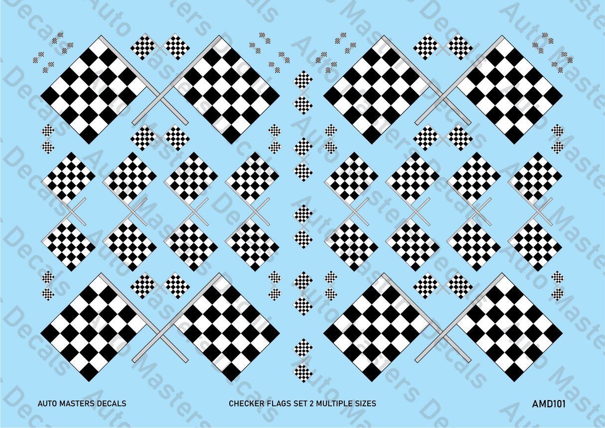 Auto Masters Decals Checkered Flags Decal Set Multiple Sizes Set 2