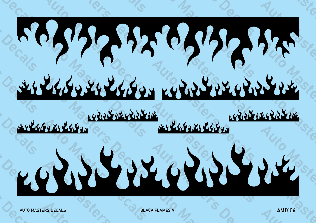 Auto Masters Decals Black Flames V1 Decal Set