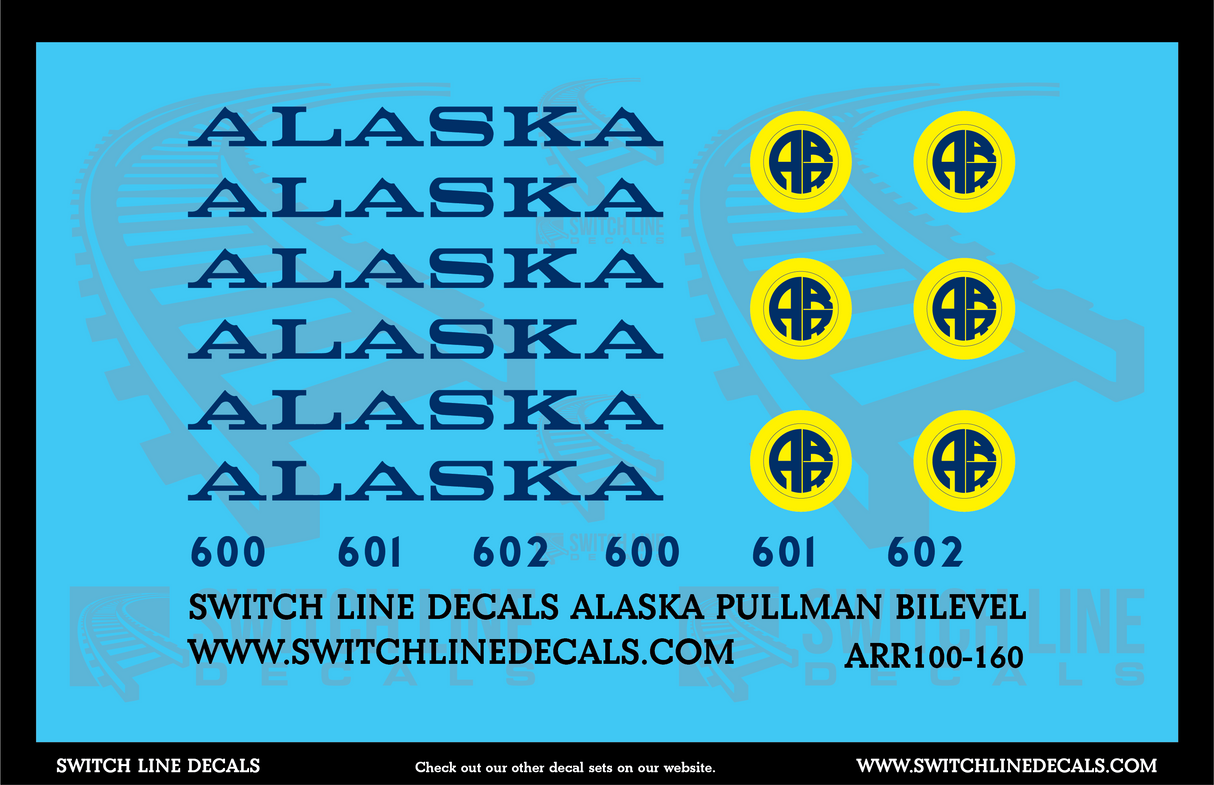 N Scale Alaska Railroad Pullman Bilevel Cars Decal Set