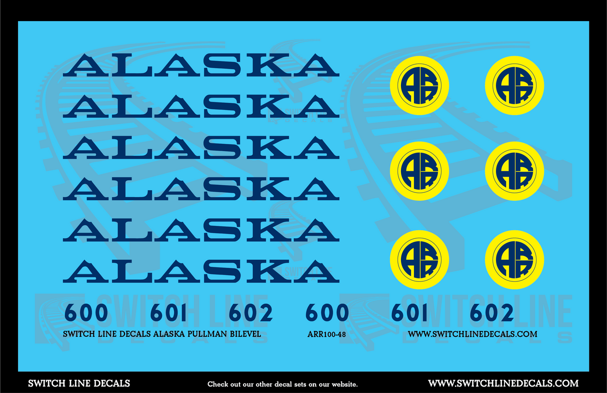 O Scale Alaska Railroad Pullman Bilevel Cars Decal Set