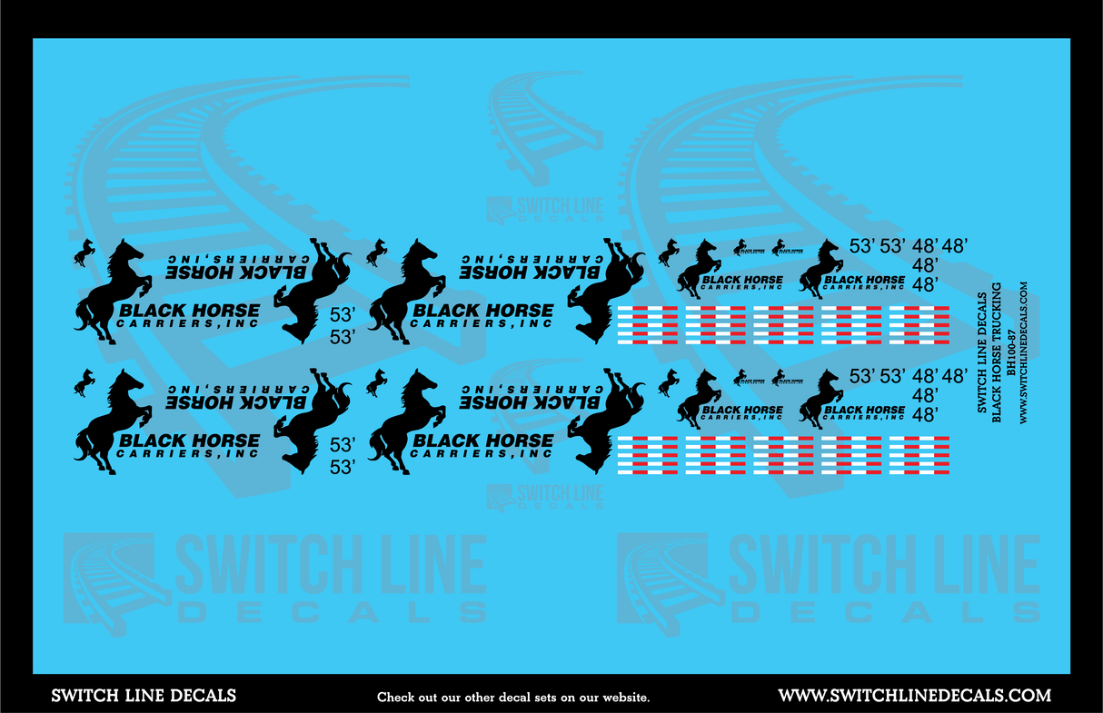 HO Scale Black Horse Trucking Decal Set