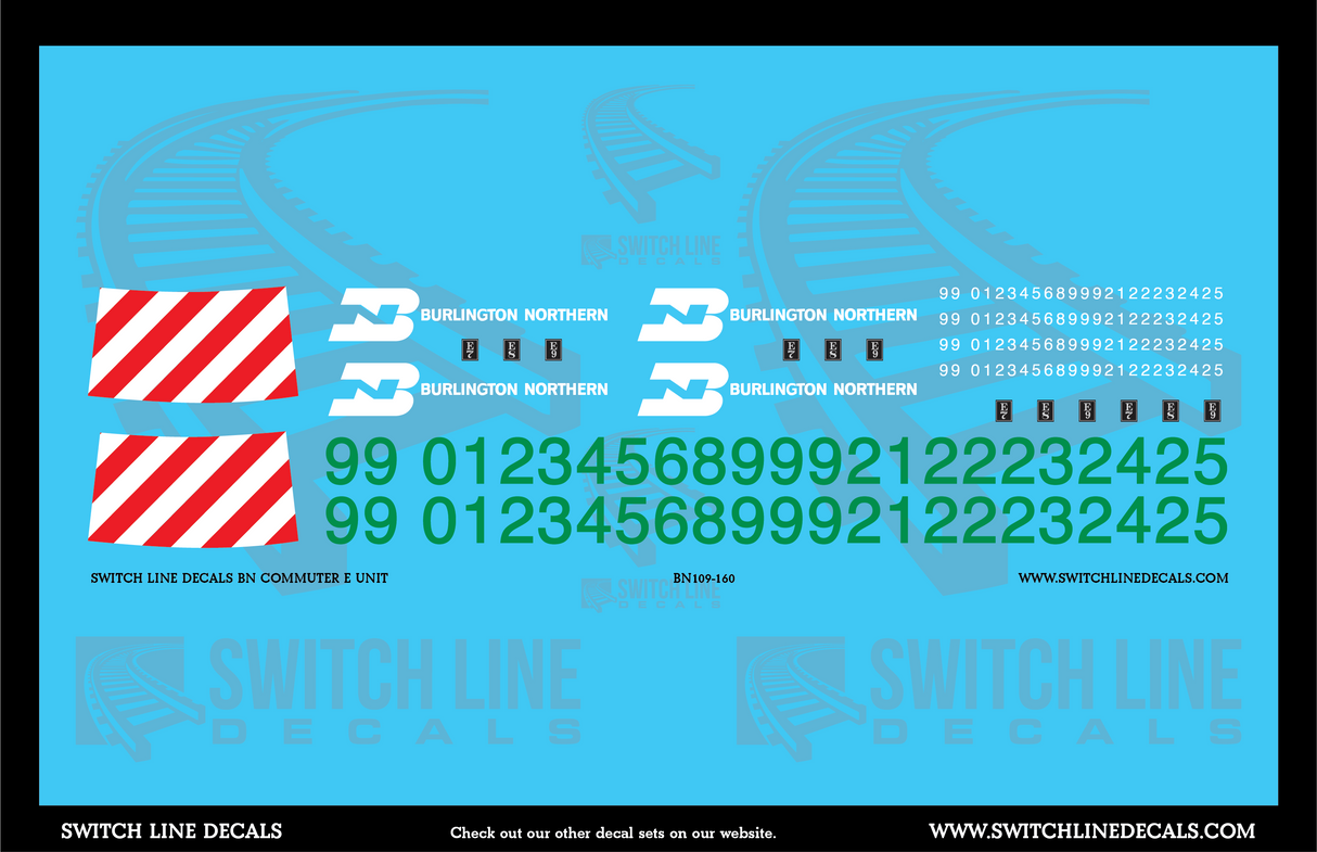 N Scale Burlington Northern Commuter E Unit Locomotive Decal Set