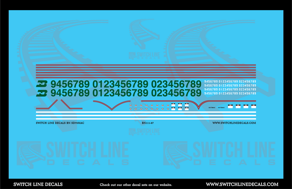Ho Scale Burlington Northern SD70MAC Locomotive Decal Set