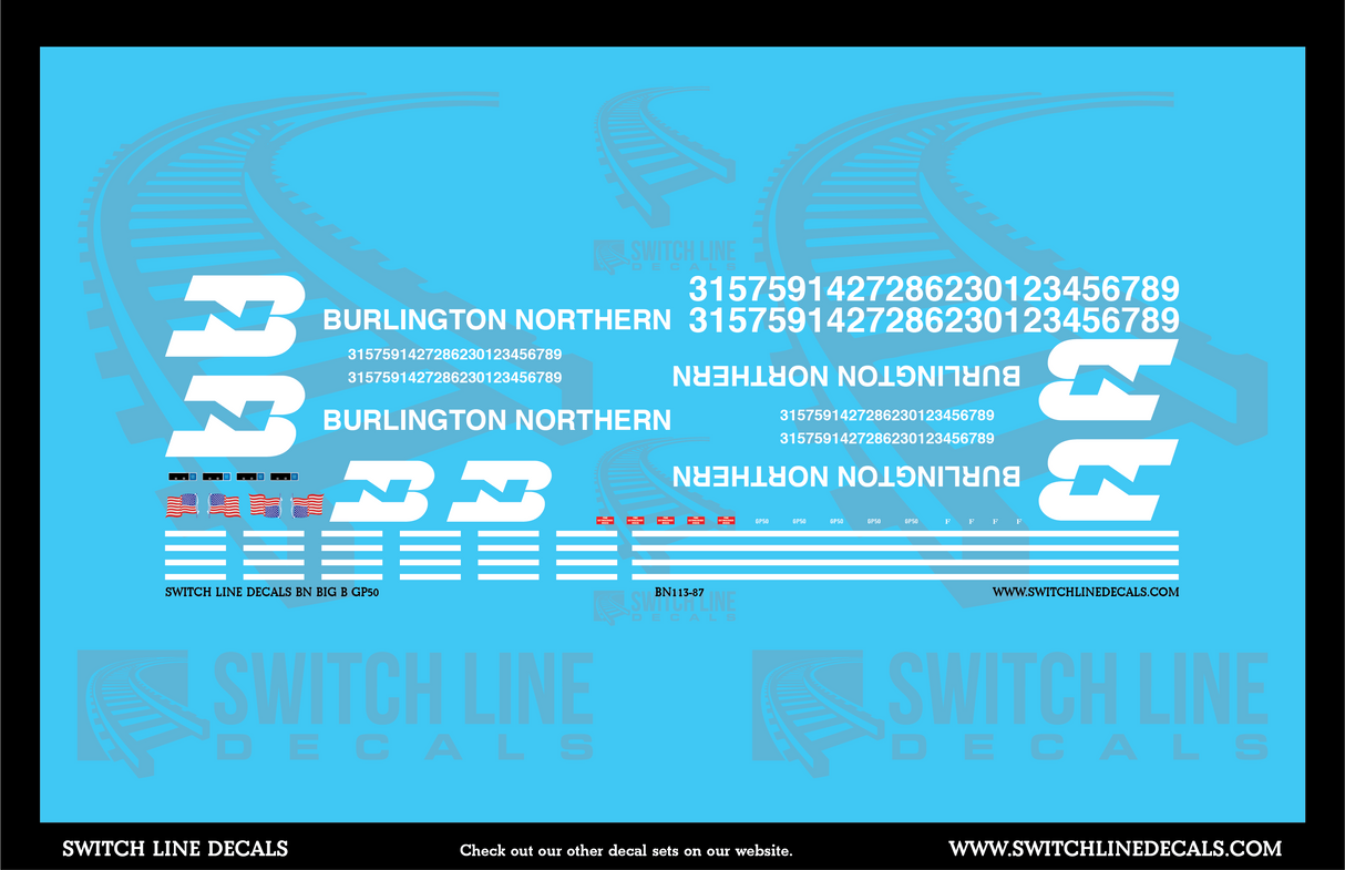 Ho Scale Burlington Northern "Big B" GP50 Locomotive Decal Set