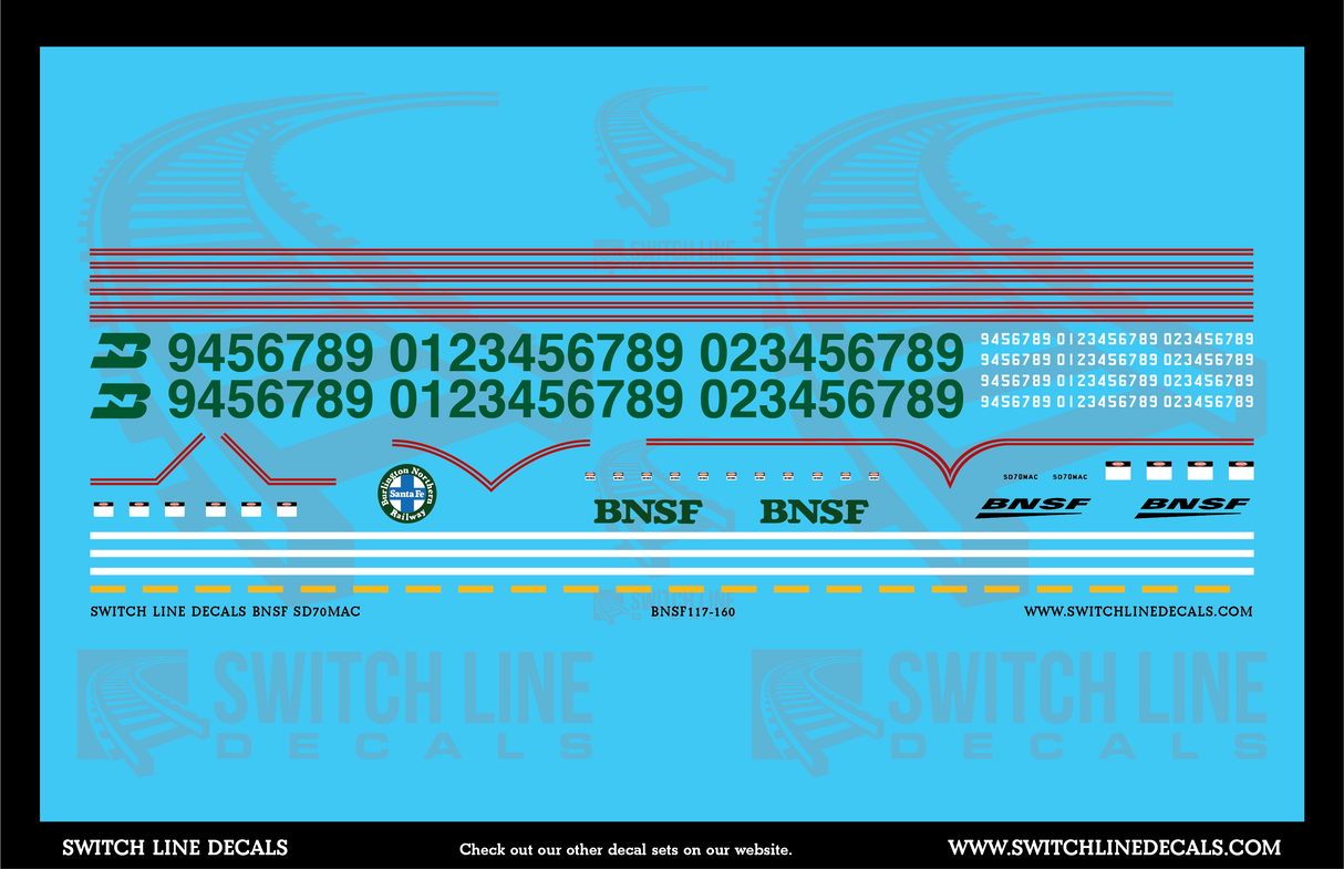 N Scale BNSF ex Burlington Northern SD70MAC Locomotive Decal Set