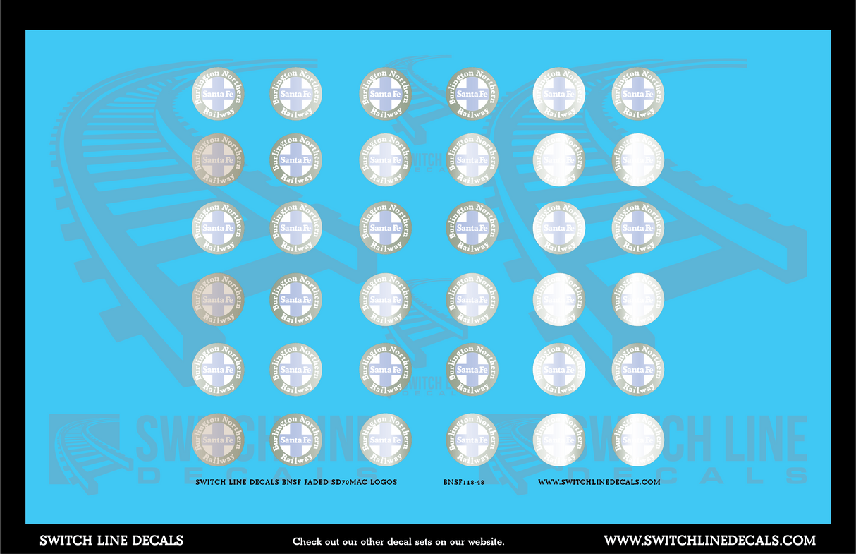 O Scale BNSF Faded SD70MAC Logos Decal Set