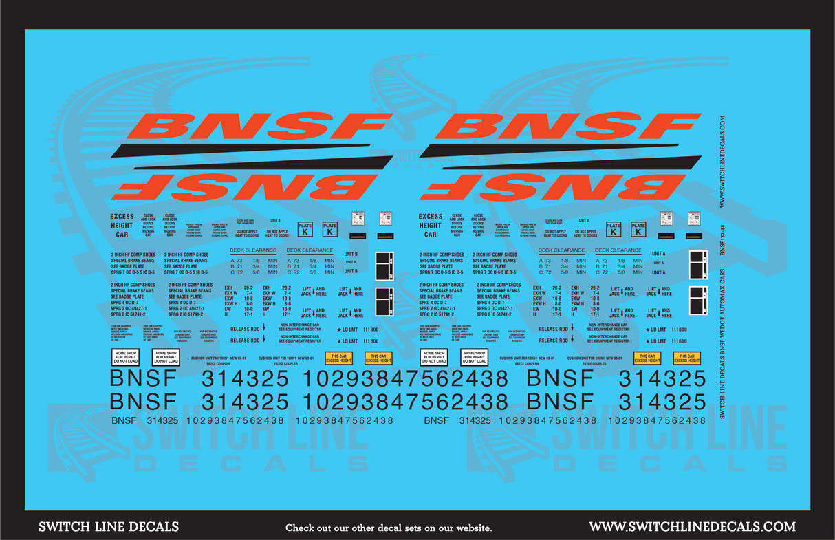 O Scale BNSF Automax Autorack Decal Set