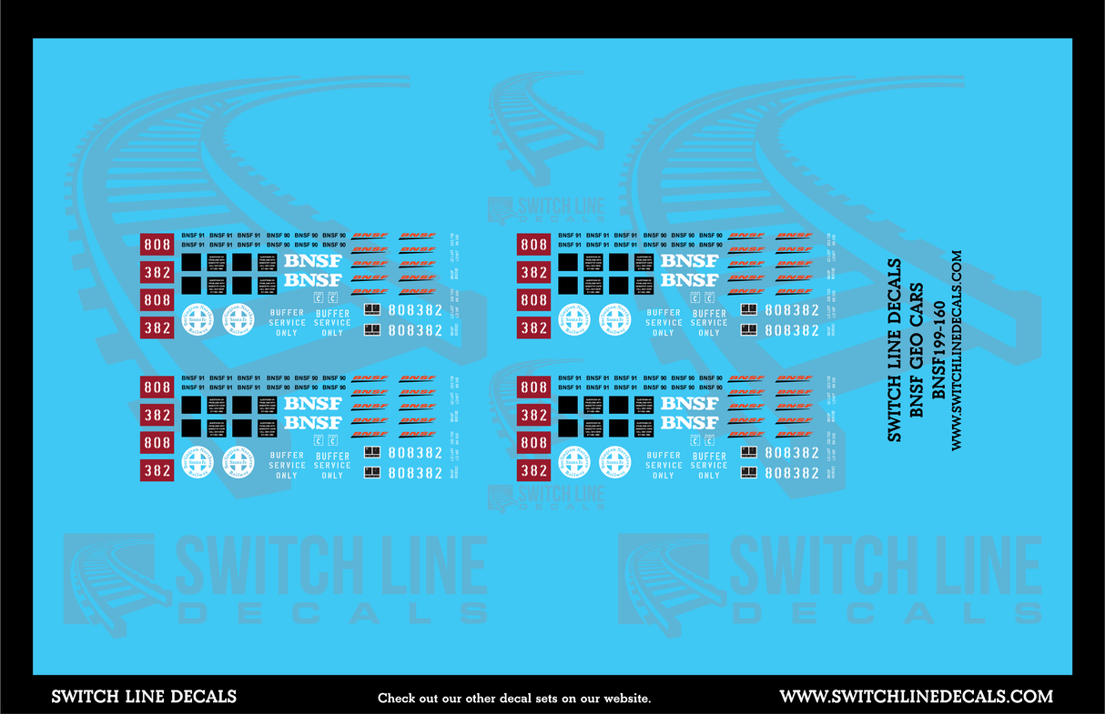 N Scale BNSF 90 91 Geo Cars and Buffer Car Decal Set