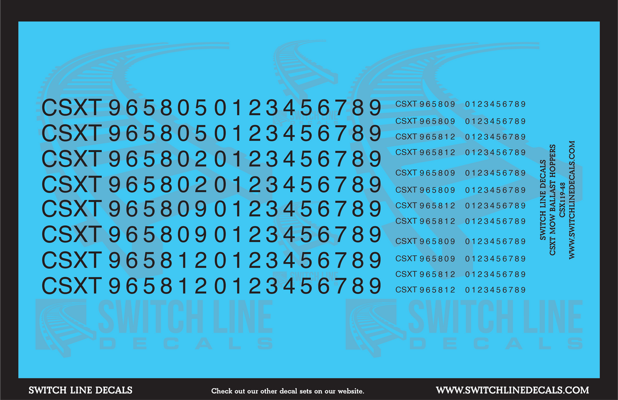 O Scale CSX CSXT Ballast Hoppers Numbering Decal Set