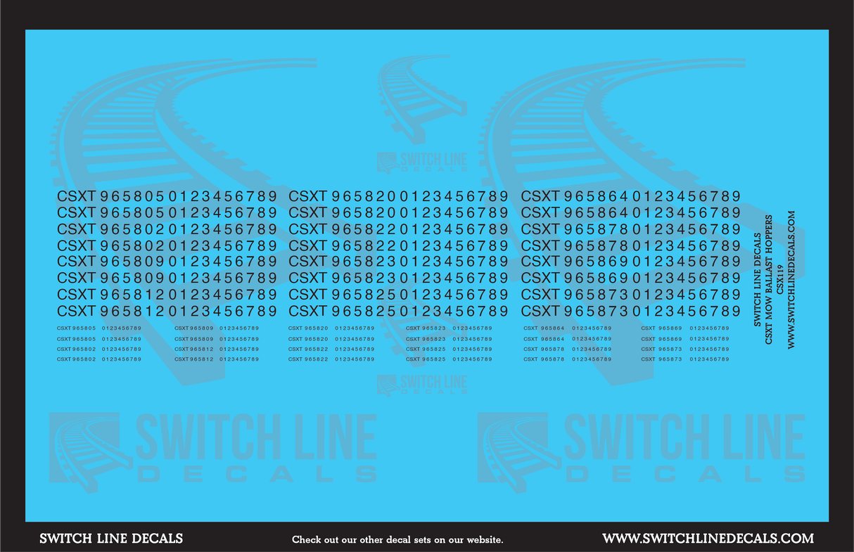 N Scale CSX CSXT Ballast Hoppers Numbering Decal Set