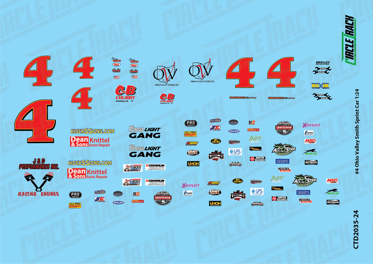 Circle Track Decals #4 Ohio Valley Smith Sprint Car 1:24