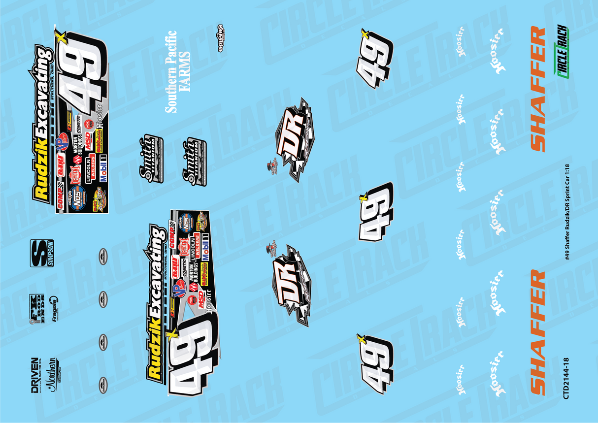 Circle Track Decals #49 Shaffer Rudzik/DR Sprint Car 1:18 Decal Set