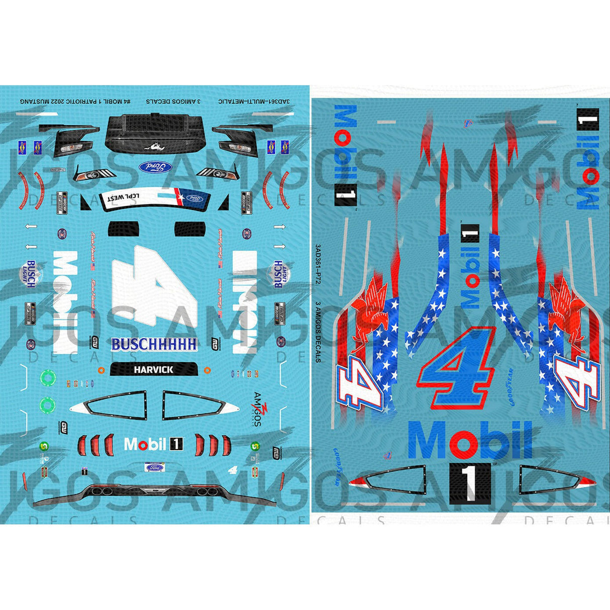 3 Amigos Decals #4 MOBIL 1 PATRIOTIC 2022 COCA COLA 600 MUSTANG Decal Set 1:24