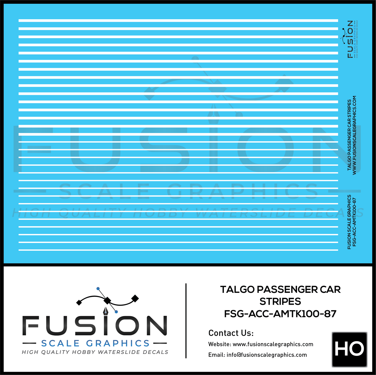 HO Scale Talgo Passenger Cars White Striping Decal Set