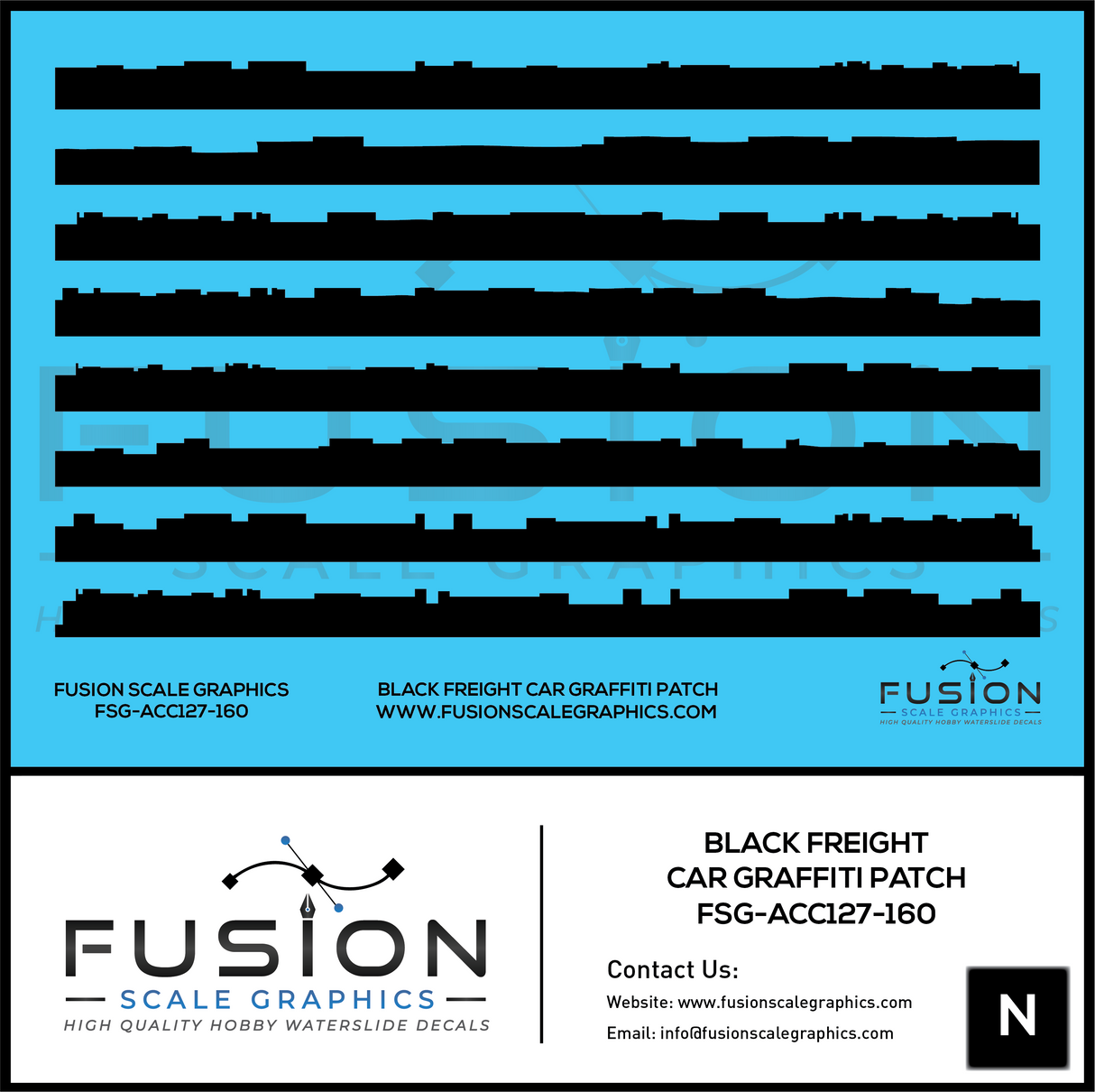 N Scale Black Freight Car Graffiti Paint Patch Out Decal Set