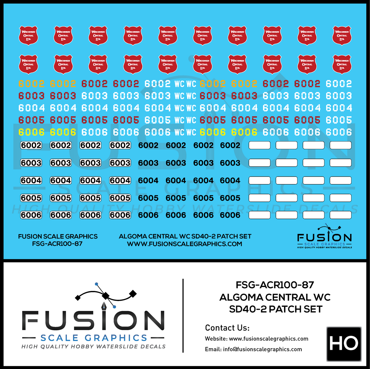 HO Scale Wisconsin Central WC ex Algoma Central EMD SD40-2 Locomotive Stencil Patch Decal Set