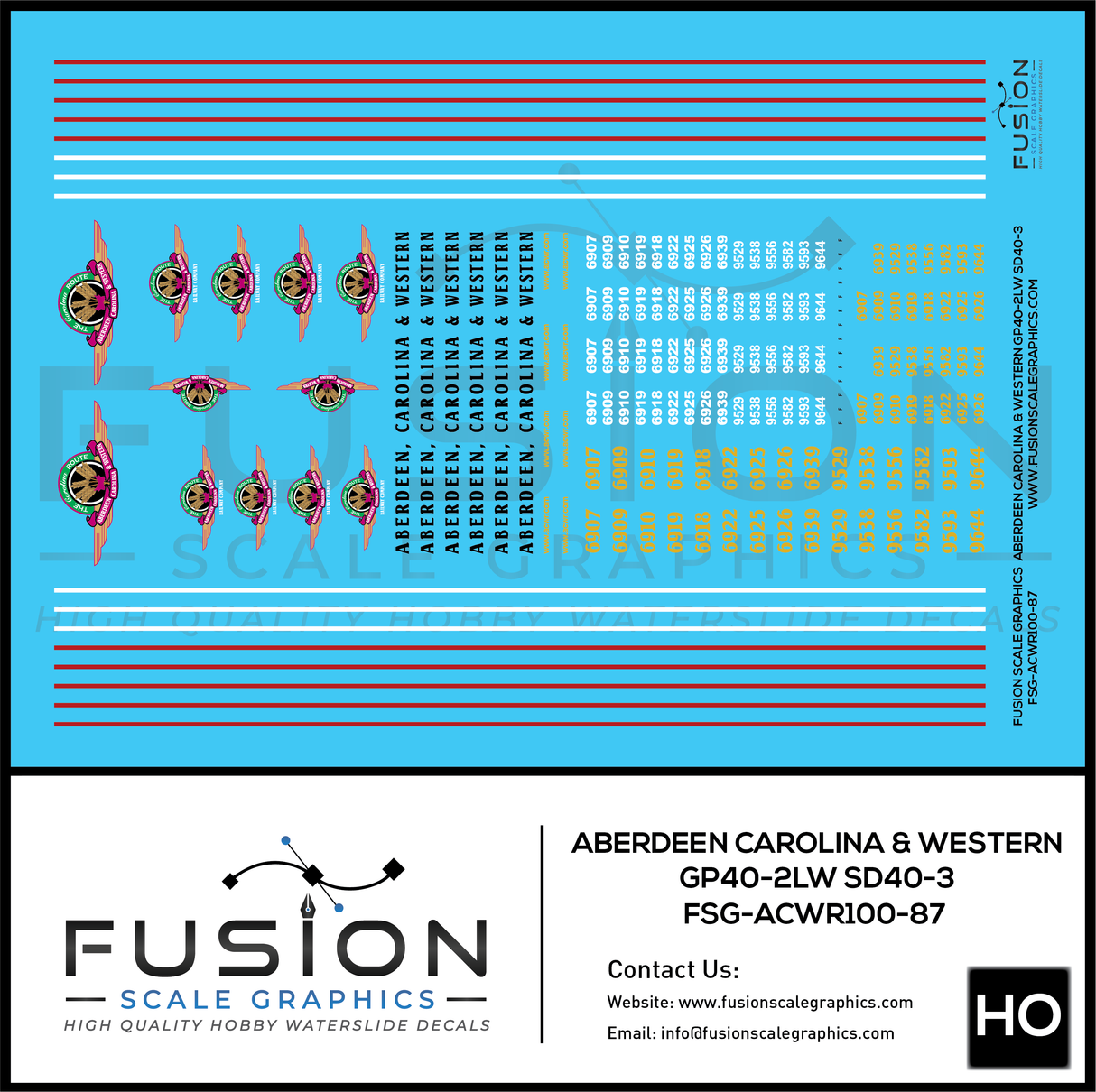 HO Scale Aberdeen Carolina and Western EMD GP40-2WL SD40-3 Locomotives Decal Set