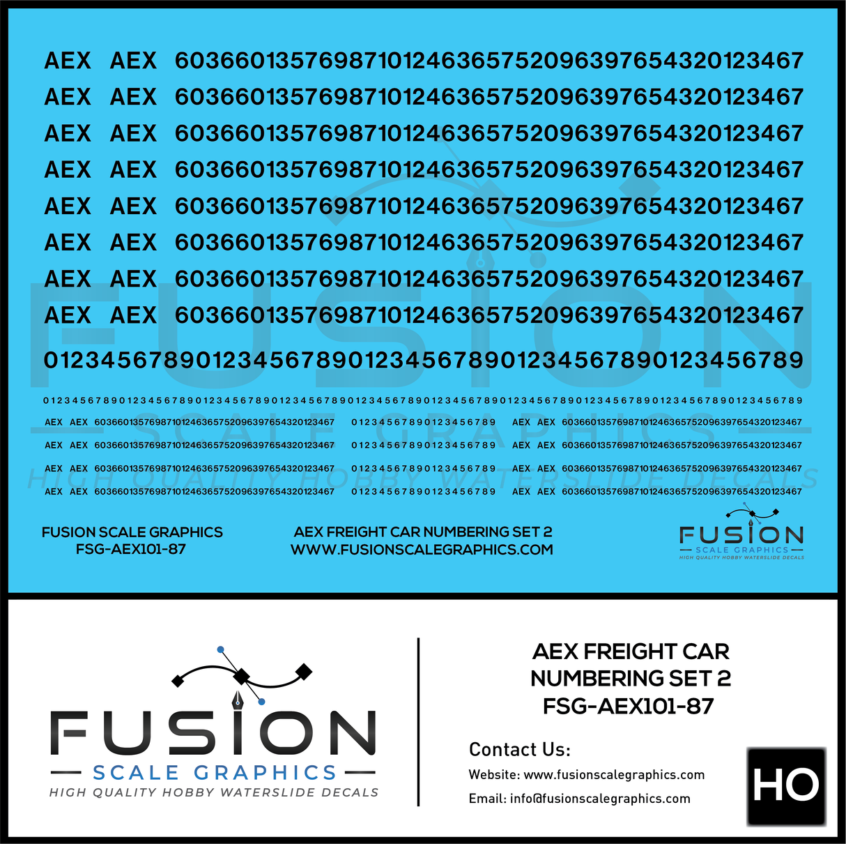 HO Scale AEX Freight Car Patch Decal Set Font 1 Black