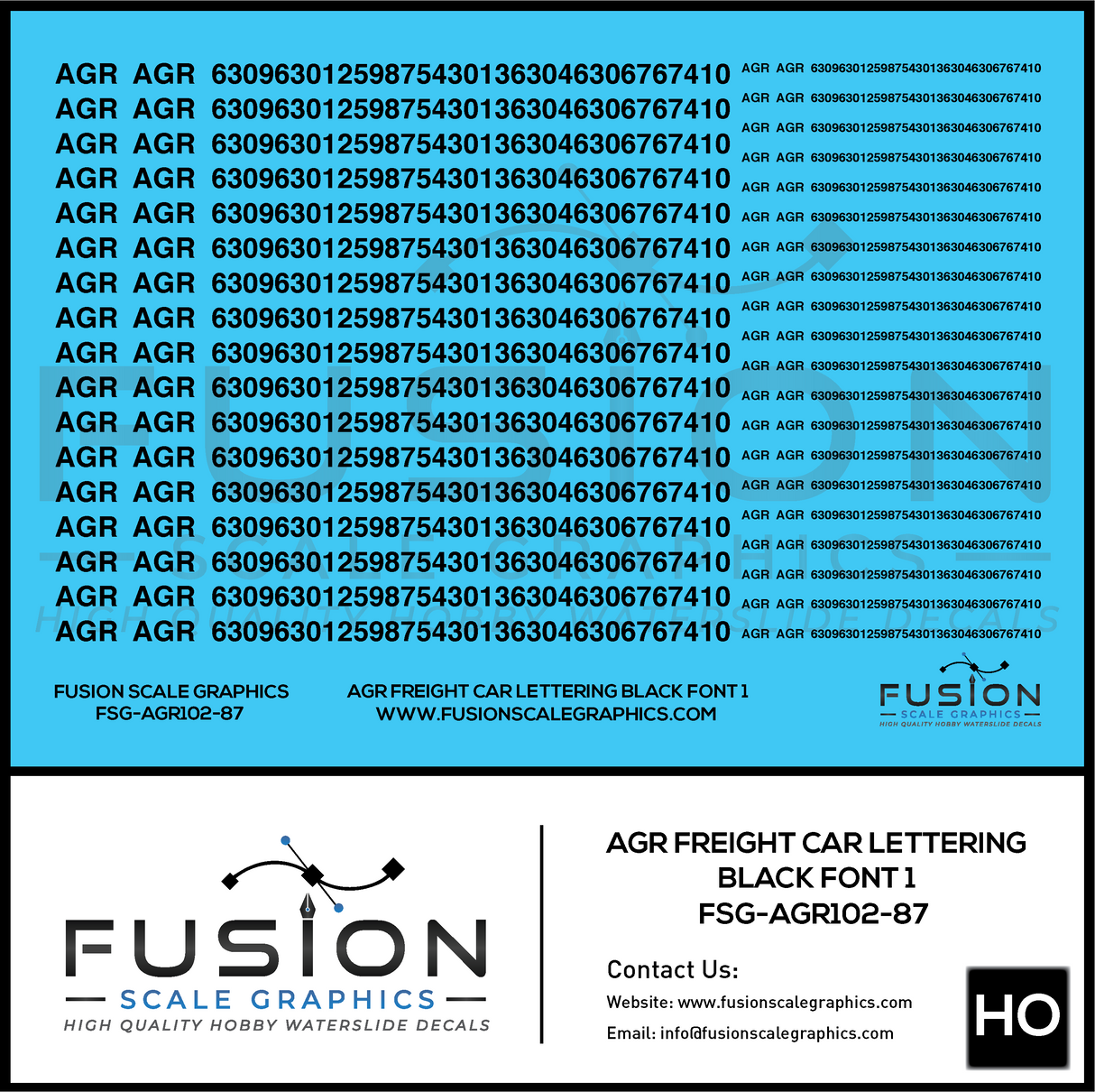 HO Scale AGR Black Freight Car Lettering Decal Set Font 1