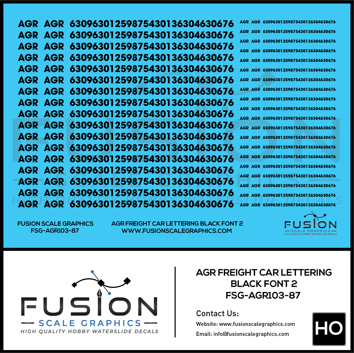 HO Scale AGR Black Freight Car Lettering Decal Set Font 2