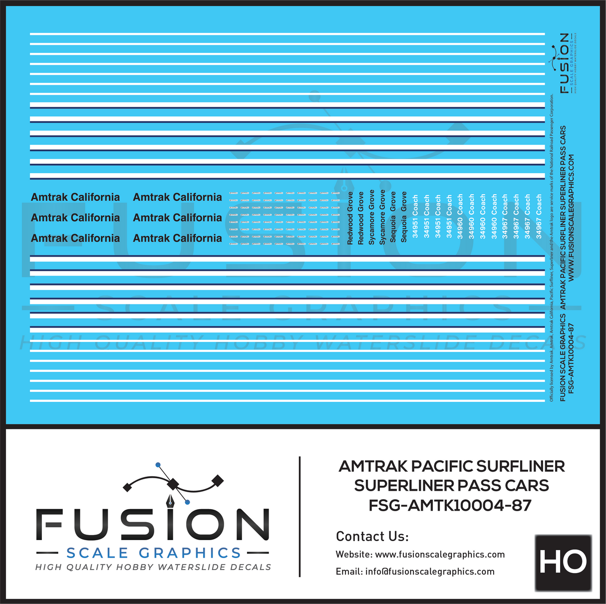 HO Scale Amtrak Pacific Surfliner Superliner Passenger Cars Decal Set