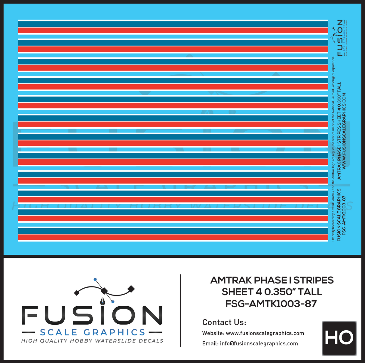 HO Scale Amtrak Phase I Stripes Sheet 4 0.350" Tall Decal Set