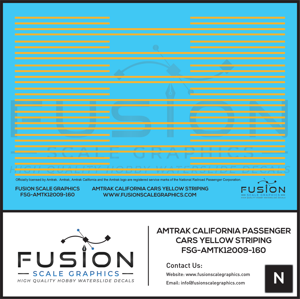 N Scale Amtrak California Passenger Car Yellow Striping Decal Set