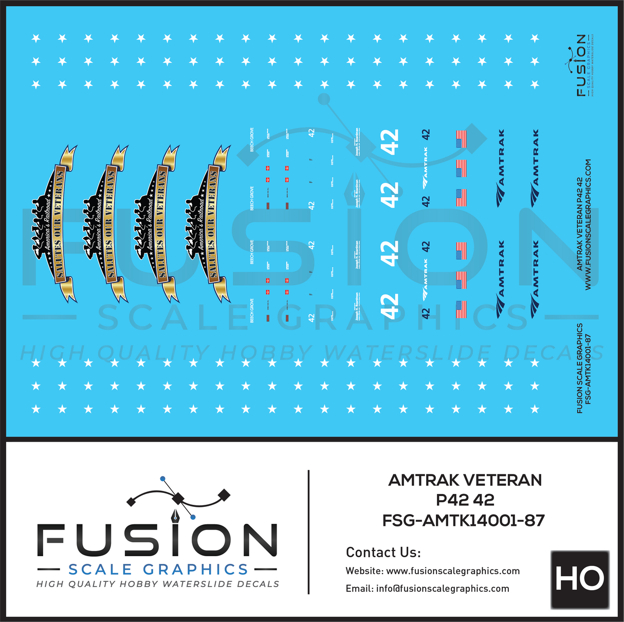 HO Scale Amtrak GE P42 Veterans 42 Decal Set