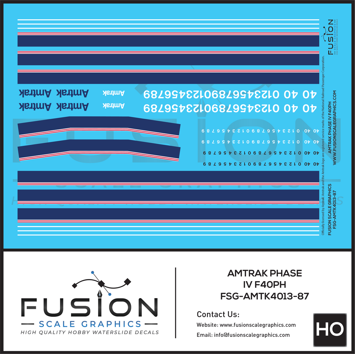 HO Scale Amtrak Phase IV F40PH Locomotive Decal Set