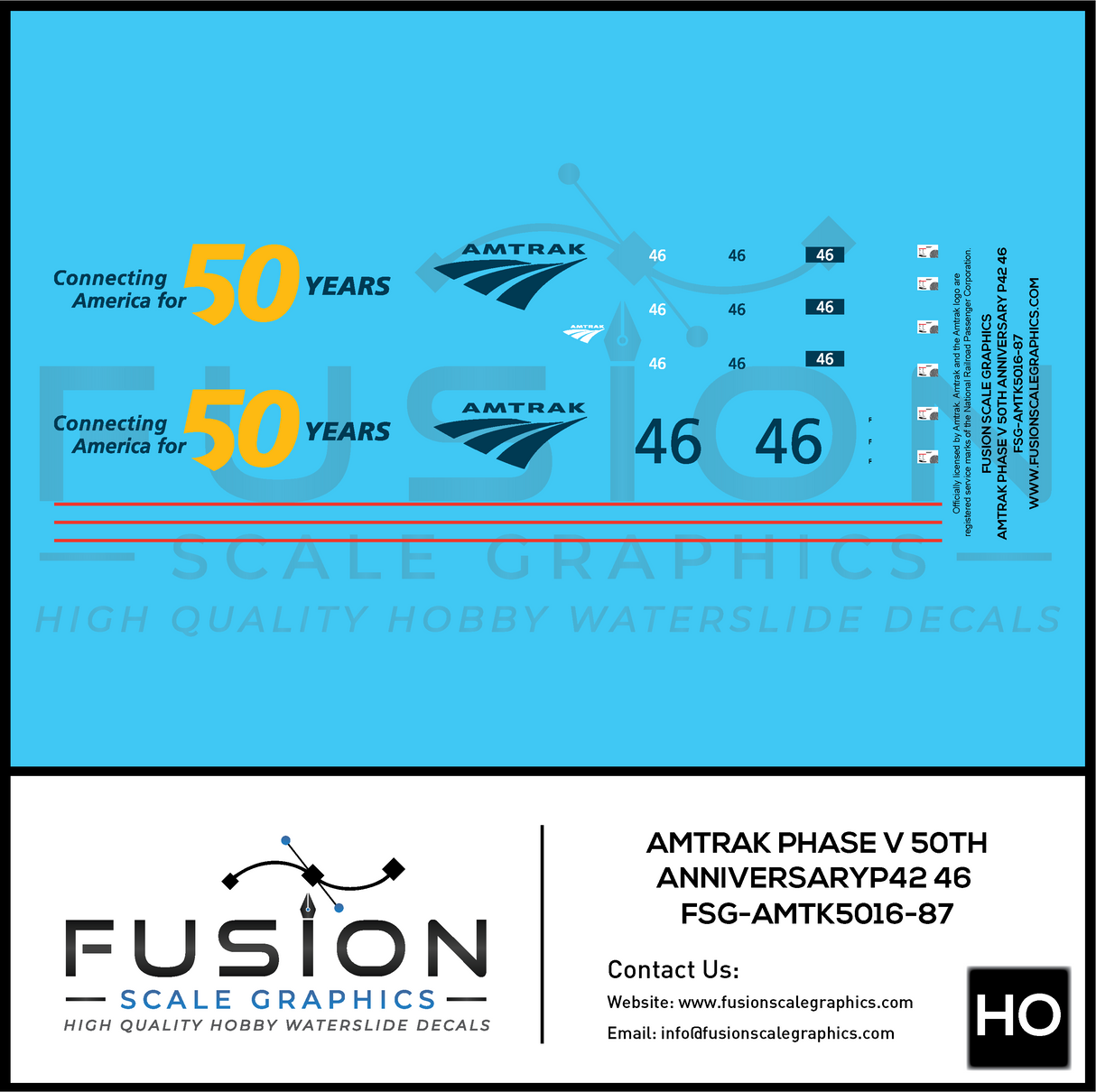 HO Scale Amtrak Phase V 50th Anniversary P42 46 Locomotive Decal Set