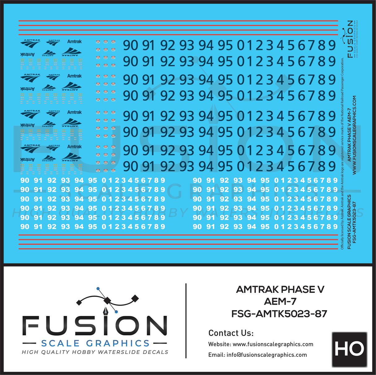 HO Scale Amtrak Phase V AEM-7 Locomotive Decal Set