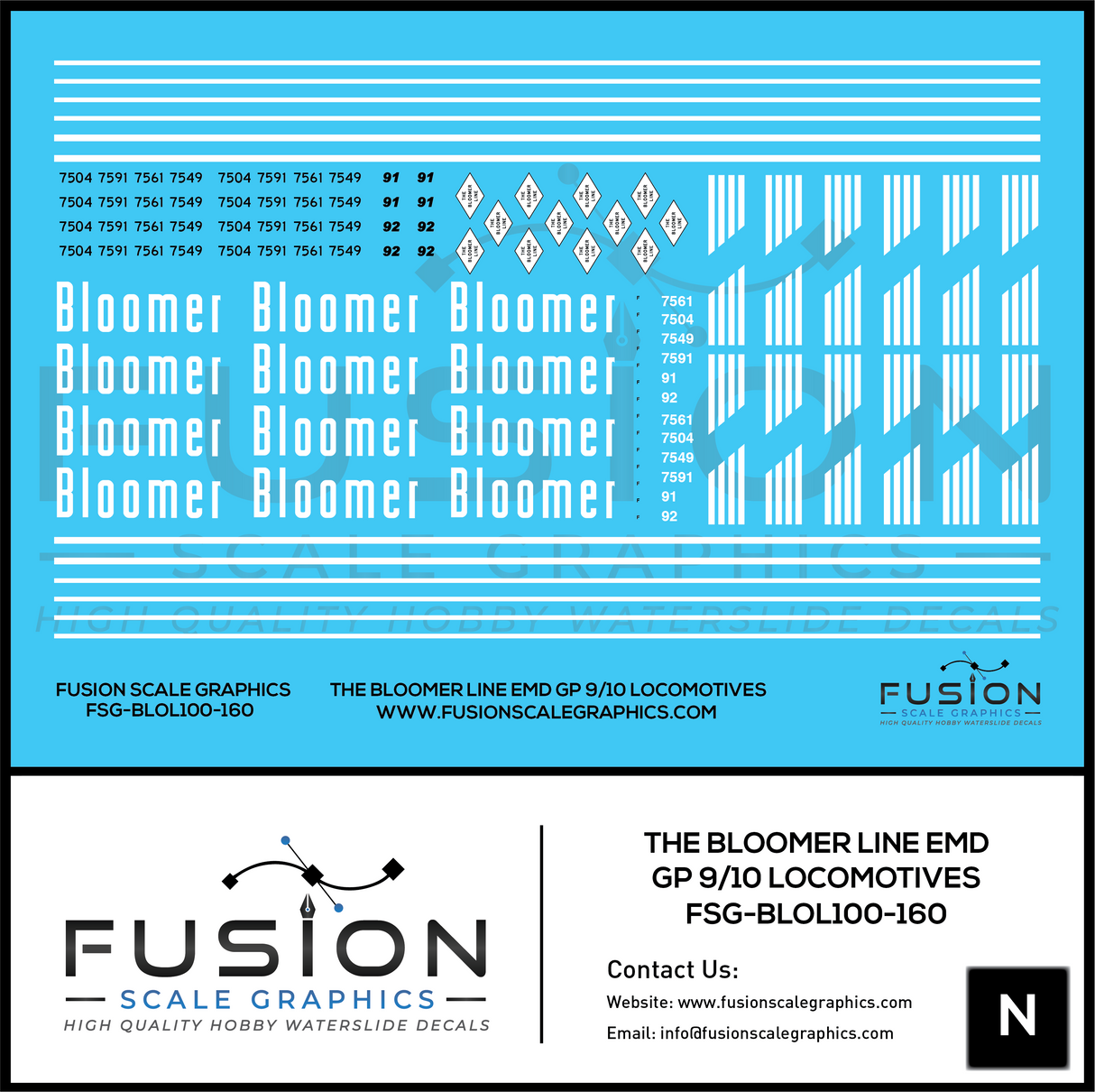 N Scale Bloomer Line EMD GP9 GP10 Locomotives Decal Set