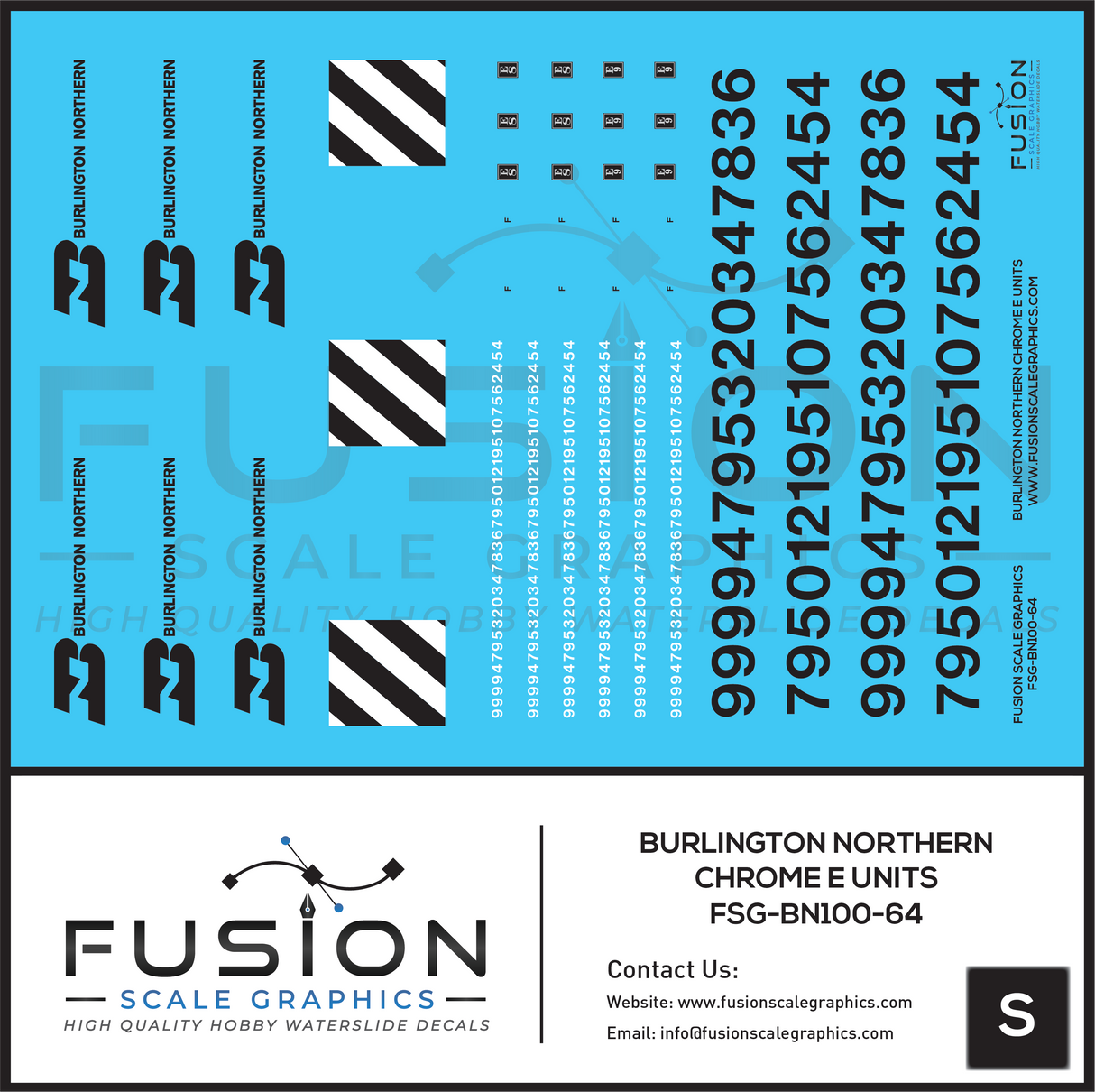 S Scale Burlington Northern Chrome E8 E9 Locomotive Decal Set