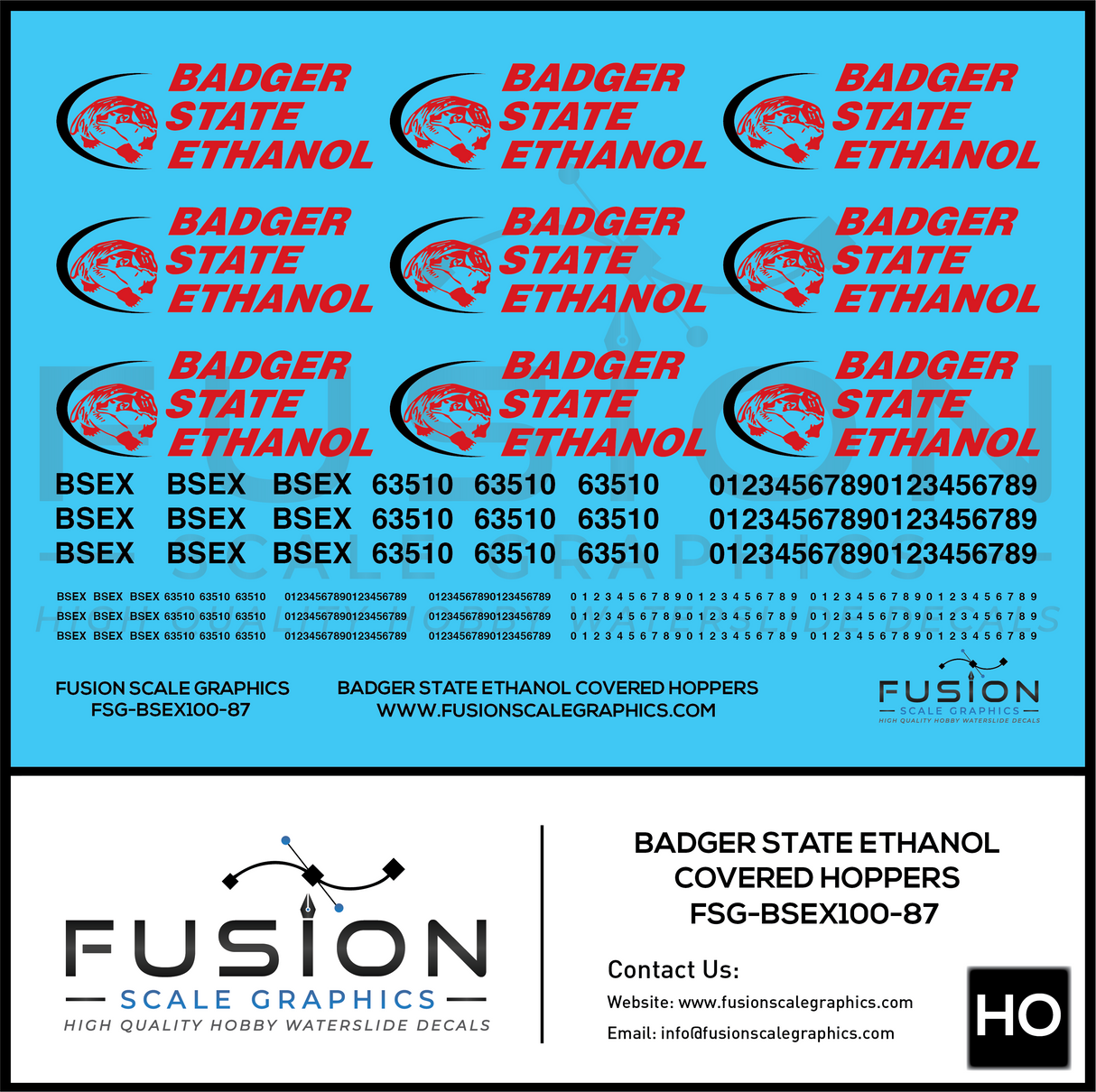 HO Scale Badger State Ethanol BSEX Covered Hopper Decal Set