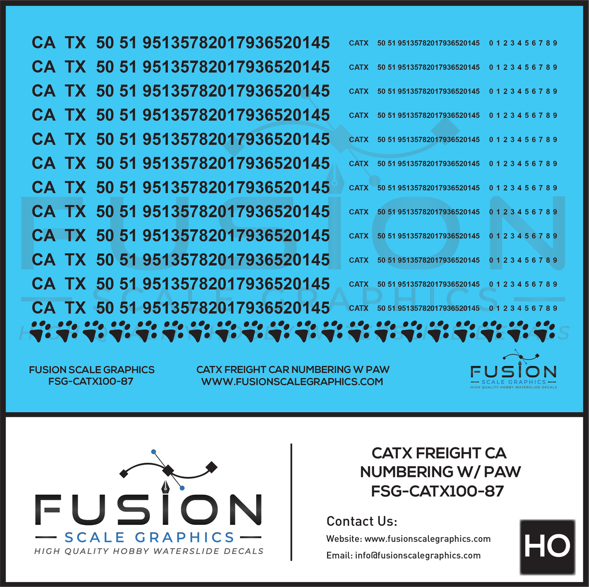 HO Scale CATX Freight Car Nunbering Decal Set with Paw Print