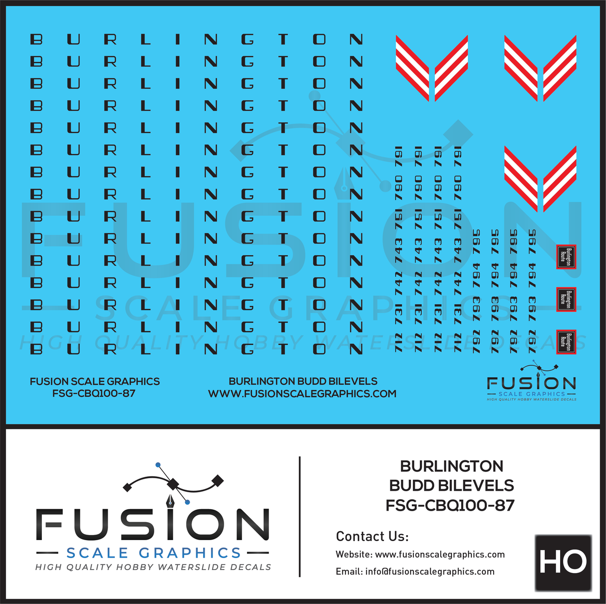 HO Scale CBQ Burlington Budd BiLevels Decal Set